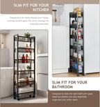 6 Tier Slim Rolling Storage Cart, Narrow Kitchen Storage Cart, Spice Rack Organizer with Wheels, Space Saving Shelf for Living Room, Laundry Room, Bathroom, Narrow Spaces