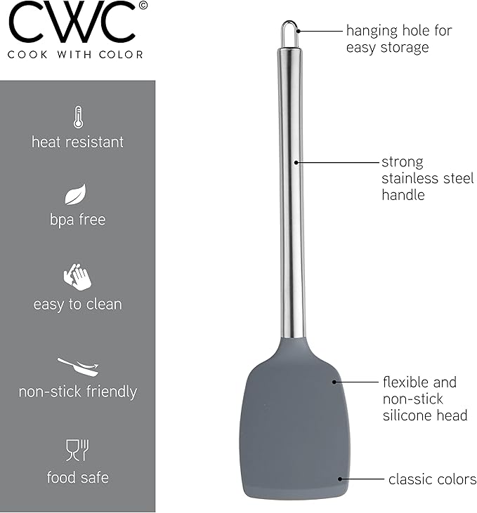 COOK WITH COLOR Silicone Cooking Utensils, Kitchen Utensil Set, Easy to Clean Silicone Kitchen Utensils, Cooking Utensils for Nonstick Cookware, Kitchen Gadgets Set, 5 Pieces, Black/White