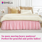 RIMELA Pink Bed Skirt Queen Size 18 Inch Drop, Elastic Bed Skirting for Bed Base and Frame, Bedding Dust Ruffle Easy to Install, Lightweight Wrap Around Adjustable Bedskirt
