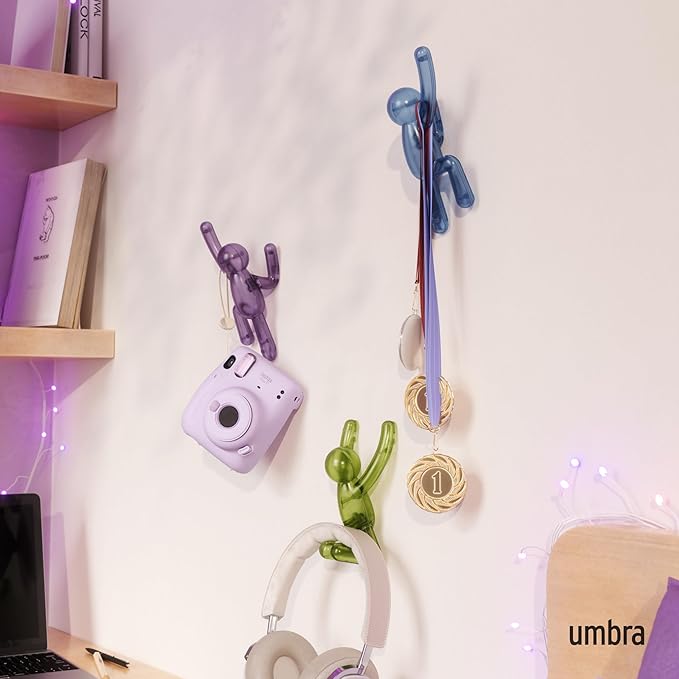Umbra Buddy Wall Hooks – Drill-Free PIN-Point Decorative Wall Mounted Coat Hooks for Hanging Coats, Scarves, Bags, Purses, Backpacks, Towels & More, Set of 3, Assorted Gem Colors