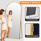 Suidia Full Length Mirror, 81"x41" Floor Standing Mirror Freestanding, Full Body Mirrors with Stand for Bedroom, Hanging Mounted for Living Room Cloakroom, Gold, Arched Style