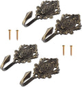 4Pcs Curtain Tiebacks Hook Vintage Bronze Rose Pattern Carved Wall Hooks Key Hook Clothes Hanger Bathroom Bedroom Multi-Function Decorative Hook with Screws