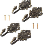 4Pcs Curtain Tiebacks Hook Vintage Bronze Rose Pattern Carved Wall Hooks Key Hook Clothes Hanger Bathroom Bedroom Multi-Function Decorative Hook with Screws