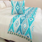 The HomeCentric King/Queen/Twin Blue, Ivory & Grey Decorative Twin 53"x18" Bed Runner with 2 Pillow Cover, Quilted & Printed Bed Scarf on Cotton Fabric - Tallulah