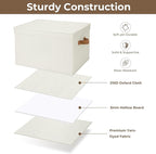 StorageWorks Storage Bins with Lids, Decorative Storage Boxes with Lid and PU Handles, Foldable Storage Baskets for Closet, Shelves, Stackable, Ivory, Jumbo, 3-Pack