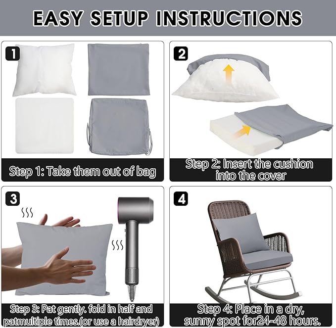 Outdoor Seat Cushion Set 22 x 22 In, Water-Resistant & Fade-Resistan, Patio Furniture Cushions with Removable Cover Deep Seat & Back Cushion with Handle and Adjustable Straps for Chair Sofa,1PC