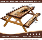 30X72 Inch Brown Bear Picnic Table Cover with Bench Cover and Drawstring Bag, Waterproof Washable Fitted Outdoor Tablecloth Rectangular Elastic Edged for Camping Outdoor Travel, 3 Pieces Set