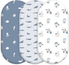 Baby Bassinet Sheets Girl Boy, Stretch Fitted Bassinet Sheet Set 3 Pack Bassinet Mattress Sheets Universal Fit for Rectangle, Round, Oval, Hourglass Mattress, Soft Breathable Blue Ocean Sailor