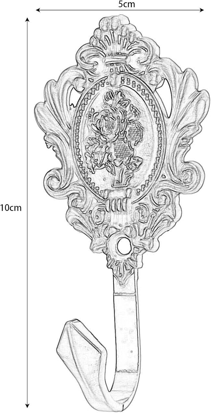 2Pcs Wall Hooks Red Copper Rose Pattern Carved Vintage Drapery Clothes Key Hook Bathroom Bedroom Multi-Function Decorative Hook with Screws