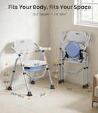 VOCIC Folding Shower Chair for Inside Shower, Lab-Tested 300lbs Heavy Duty Shower Seat for Elderly & Disabled, Flip-Up Arms, Cutout Seat, Height Adjustable Back & Legs, Portable Shower Commode Chair