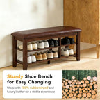 PY HOME & SPORTS Shoe Rack for Entryway 39.4": 2-Tier Shoe Storage Bench, Adjustable/Removable Shelves, Rubberwood Shoe Benches for Hallway, Porch, Bathroom, Brown