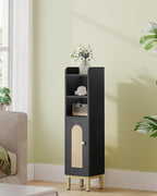 Hzuaneri Bathroom Storage Cabinet, Small Corner Floor Cabinet with Door and Shelves, Narrow Toilet Paper Holder, Bathroom Organizer with Adjustable Shelf, for Small Spaces, Rattan Black BC08204Y