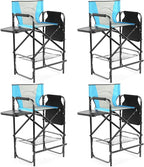 Outvita 4 Piece 31" Tall Directors Chair Height Seat Folding with Side Table Storage Bag, Support for 300Lbs Portable Makeup Artist Chair with Bar Height(Blue/Black)