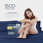 THREAD SPREAD 100% Egyptian Cotton Sheets Queen Size - 1500 Thread Count 4 PC Queen Sheet Set Egyptian Cotton, Sateen Luxury Sheets Queen Size, High Thread Count Sheets, 17" Deep Pocket - Navy Blue