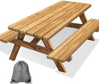 Rustic Brown Wooden Board Picnic Table Cover with Bench Covers, Farmhouse Rural Country Wood Waterproof Tablecloth for Patio Camping Indoor Outdoor Party Decorations with Drawstring Bag, 30X60in, 3PCS