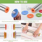 Rolling Pin with Adjustable Thickness Rings for Baking,Stainless Steel Dough Roller,Baking Supplies for Cookie Fondant Pizza Cake Pasta