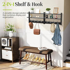 2 Tier Coat Rack Wall Mount with Shelf, 33" Wall Shelf with Hooks, Entryway Key Holder for Wall with 8 Heavy Duty Double Hooks, Coat Hook Wall Mounted for Bedroom, Living Room, Black