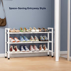 Abiglifty 3-Tier Expandable Shoe Rack,17"-33" Adjustable Shoe Rack for Closet,Metal Shoes Shelves for Front Door Entrance, Garage & Corridor, Free Standing Shoe Holders, Easy to Assemble,White