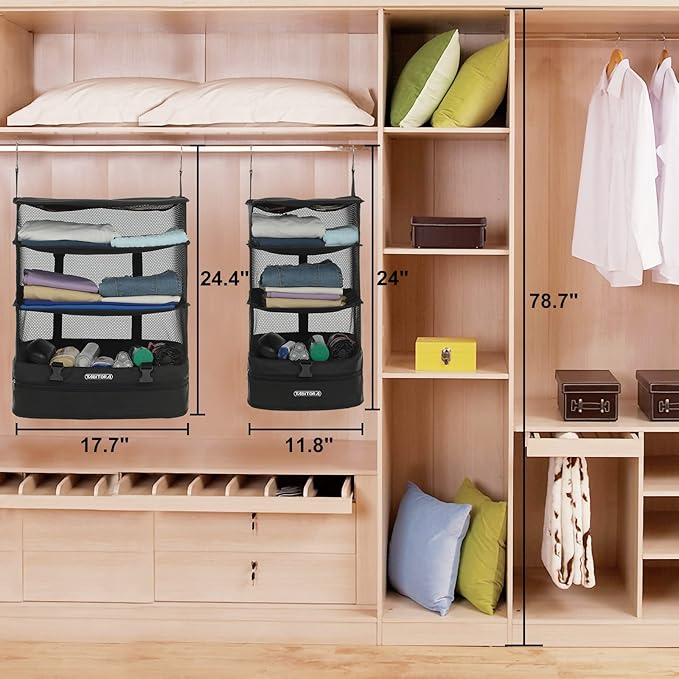 TABITORA Portable Hanging Travel Shelves Bag Packing Cube Organizer Suitcase Storage Large Capacity