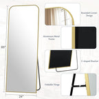 Full Length Mirror 65"x24" Arched Floor Standing Large Mirrors Full Body Mirror with Stand - with Aluminum Frame for Bedroom Living Room, Gold