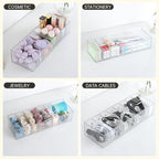 FRETONBA 2 Pack Cable Storage Organizer Box with 8 Compartments and 14 Wire Ties, Stackable Charger Organizer, Clear Cord organizer for Drawer, Adjustable Divider Cord Management Box