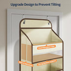 Yecaye Over The Door Organizer Storage, 5-Tier Heavy Duty Door Organizers Hanging with 10 Side Mesh Pockets, 44 lbs Load Capacity Behind Door Storage for Bathroom Nursery Bedroom Dorm Closet,Beige,1Pc