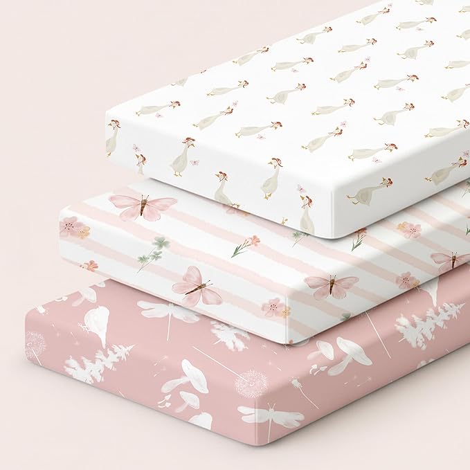 Bedside Sleeper Bassinet Fitted Sheets 20 x 33, 3 Pack Baby Delight Beside Me Dreamer,Babybond,Jimglo,koola,cowiewie,fodoss, Dream On Me Baby Square Bassinet, Pink Animal