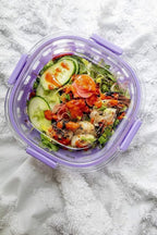 Ello DuraGlass Food Storage Glass Lunch Bowl Container - Meal Prep Container with Silicone Sleeve and Airtight Lid, 5 Cup, Lilac