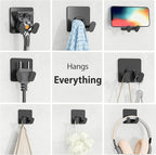 Adhesive Shower Hooks for Inside - Extra Sticky Stainless, Razor Holder Shower Accessories, Wall Mounted Self-Adhesive Double Hooks for Razor, Loofah, Towel, Shaver, Coat, Key, Matt Black, 6 Pack