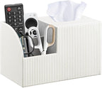 Square Tissue Box Cover with Storage, PU Leather Cube Tissue Box Holder, Remote Control Nightstand Organizer, Modern Desk Caddy for End Table, Bathroom, Bedroom, Home, Office Decor