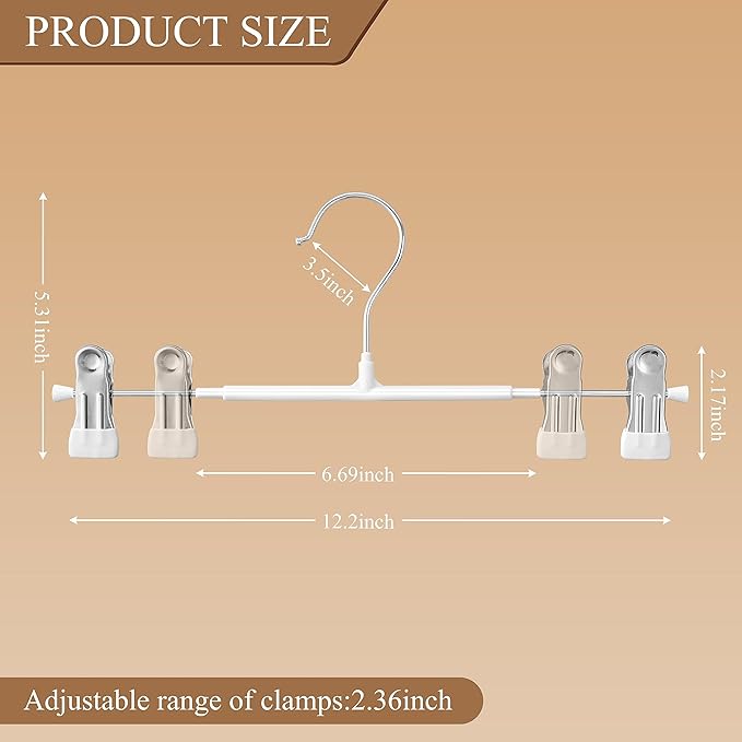 14Inch 60 Pack Pants Hangers with Clips Adjustable Skirt Hangers for Women Non-Slip Trousers Hanger for Jeans Shorts Clothes Hanger for Pants Heavy Duty Space Saving,White
