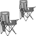 Nazhura 2 Pack Outdoor Camping Chairs Folding/Foldable/Portable with Cooler Pouch, Mesh Backrest and Cup Holder Pocket(Grey, 2 Pack)