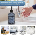 Topsky Gem Glass Soap Dispenser with Black Plastic Pump, 13oz Liquid Hand Soap Dispenser, Rustproof Pump for Kitchen & Bathroom, Great for Lotions, Essential Oil, Liquid Soaps-Grayish Blue