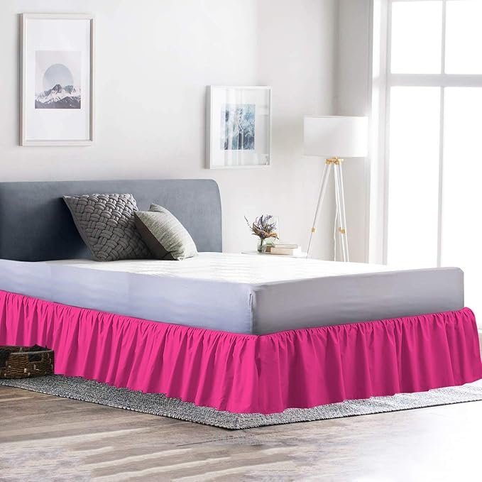 Ruffled Bed Skirt (Full, Hot Pink Color) 12 Inch Drop Dust Ruffle with Platform, 100% Cotton 800 Thread Count Fabric - Dust Ruffle Bedskirt for Easy Fitting and Easy Care
