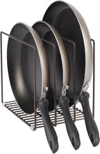 mDesign Steel Storage Tray Organizer Rack for Kitchen Cabinet - Divided Holder with 3 Slots for Skillets, Frying Pan, Pot Lids, Cutting Board, Baking Sheets - Concerto Collection - Bronze