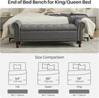 SOFTHION 58.1" Storage Bench Upholstered Linen End of Bedroom Bed Bench Ottoman with Tufted Cushioned Rolled Arm Large Storage Space for Reading Living Room Entryway, Grey