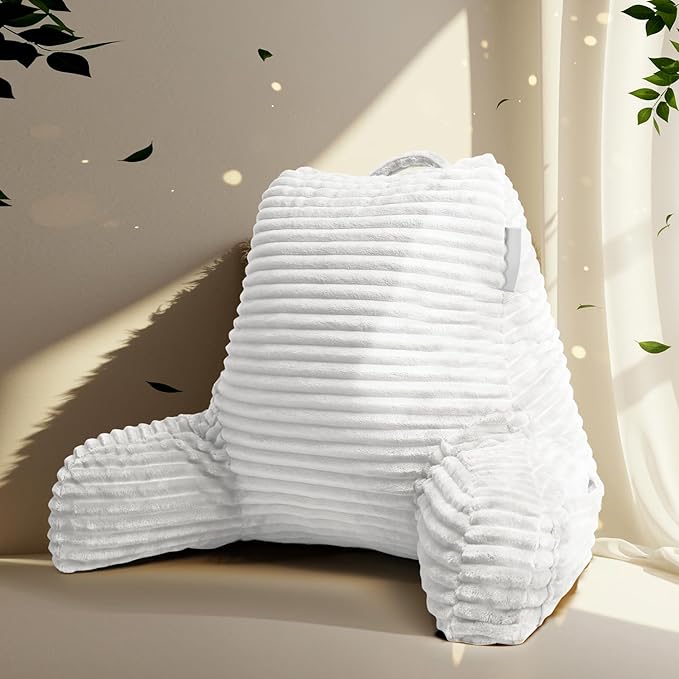 Hearth & Harbor Reading Pillow for Bed Adult – Back Pillow for Sitting in Bed, Standard Bed Pillows for Sitting Up in Bed, Foam Bed Chair Pillow, White Bed Rest Pillow