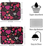 Happy Valentine's Day Kitchen Drying Mats for Dishes 18x24 Inch Love Heart Dish Drying Mat Black Pink Polka Dots Dish Drainer Mat Super Absorbent Dish Rack Pad for Coffee Bar Sinks