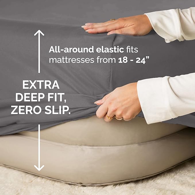 Air Mattress Sheet Set for Twin Size - 3 Piece Breathable & Cooling Sheets w/Extra Deep Pockets - Fits Inflatable & Blow Up Air Mattresses Up to 24 Inches Thick - Soft and Wrinkle Free - Dark Grey