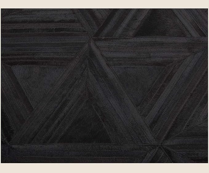 Black Round Rug 4x4 ft – Soft Anti-Slip Modern Faux Leather Area Carpet with Textured Geometric Pattern Rug for Living Room, Bedroom, Dining, Kids Room, Playroom, Lounge & Home Decor