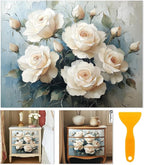 6 Sheets Large White Roses Rub on Transfers