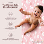 Baby Bassinet Sheets Girl Boy, Fitted Bassinet Sheet Set 3 Pack Bassinet Mattress Sheets Universal Fit for Rectangle, Round, Oval, Hourglass Mattress, Soft Breathable Pink Flowers & Leaf
