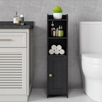 Lomojo Small Bathroom Storage Cabinet, Toilet CabinetFreestanding Bathroom Organizer for Small Spaces, Narrow Toilet Paper Corner Floor with Door and Shelves,Black