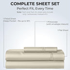 100% Natural Cotton Bed Sheets | 500 TC Single-Ply Sateen Weave Twin Sheets Set | Breathable & Hypoallergenic Solid 3-Piece Bedding with Deep Pocket Fitted, Flat, Pillowcase | Cream Beige