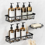 Shower Caddy, 3 Pack Shower Shelves for Inside Bathroom, Rustproof Adhesive Bathroom Organizer with Soap Holder, No Drilling Washroom Organizers and Storage for Bathtub Room/Kitchen/Home, Black
