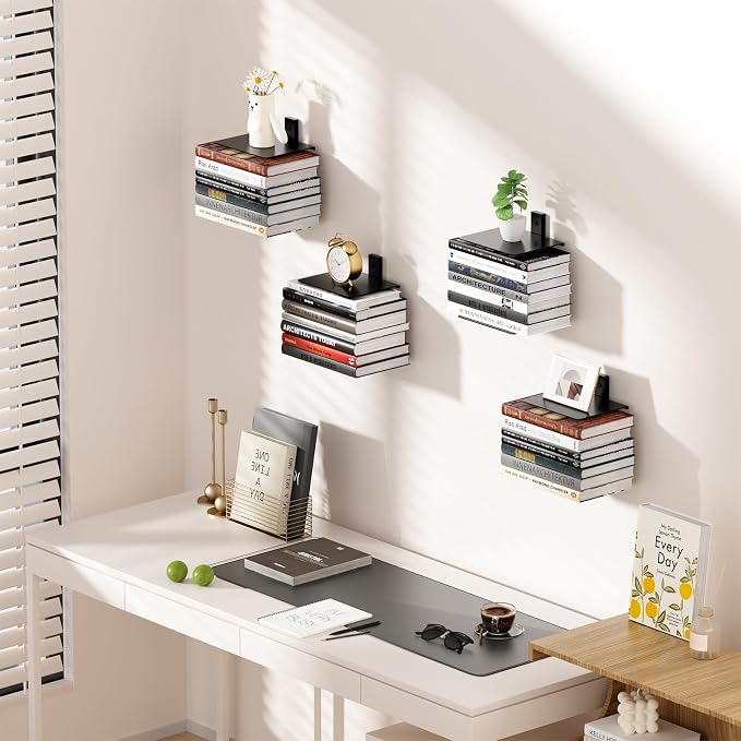 Invisible Floating Bookshelf for Wall, 8 Tier Vertical Spine Book Tower Wall