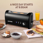 Long Slot Toaster 2 Slice,Cancel Reheat Defrost Functions,Removable Crumb Tray,6 Browning Settings,Extra Wide Long Slots,Stainless Steel,Black