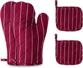 4Pcs Oven Mitts and Pot Holders, Heat Resistant Oven Mitts Set with Pothholder,Heat Resistant Microwave Gloves Safe for Baking,Cooking, BBQ (Red)