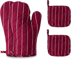4Pcs Oven Mitts and Pot Holders, Heat Resistant Oven Mitts Set with Pothholder,Heat Resistant Microwave Gloves Safe for Baking,Cooking, BBQ (Red)
