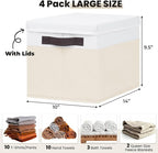 Large Nursery Closet Organizer Bins with Lids 4 Pack - 23 QT Decorative Storage Baskets for Living Room Bedroom Shelf - Stackable Storage Boxes with Lids Handles for Clothes Sweater Book Towel Purse